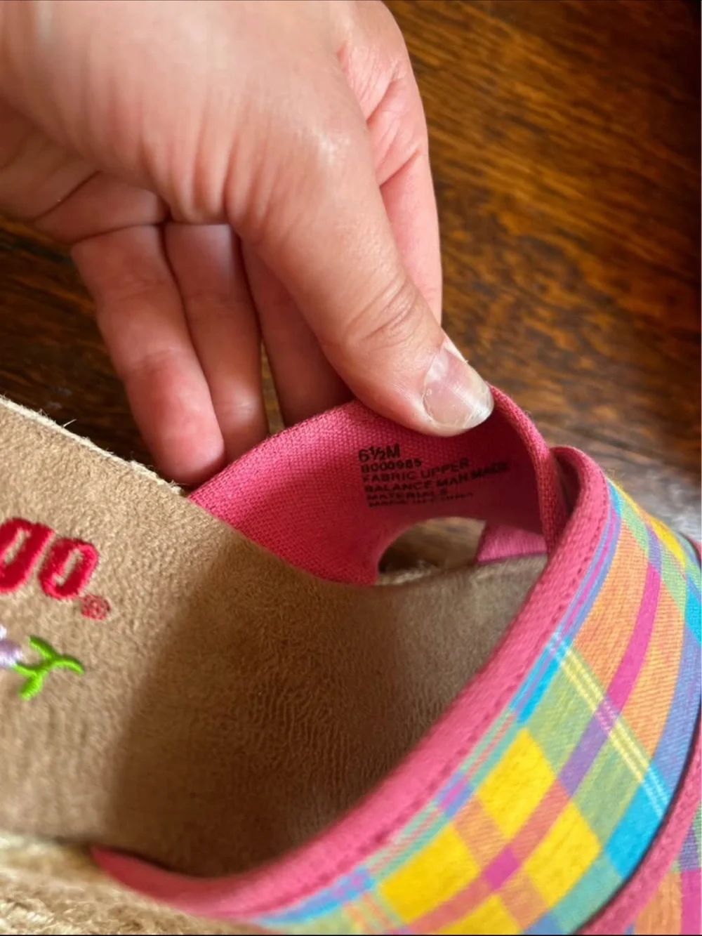 Skechers Pink Multi-Color Plaid Espadrille Wedge Sandals